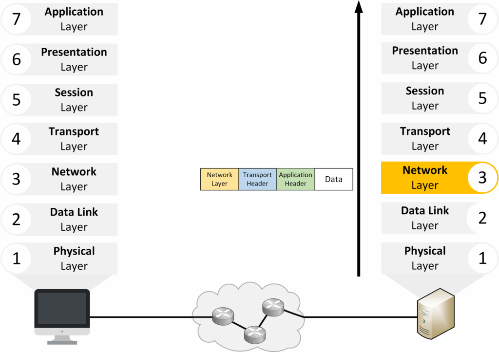 Decapsulation at the Network layer of the OSI model extracting IP packets